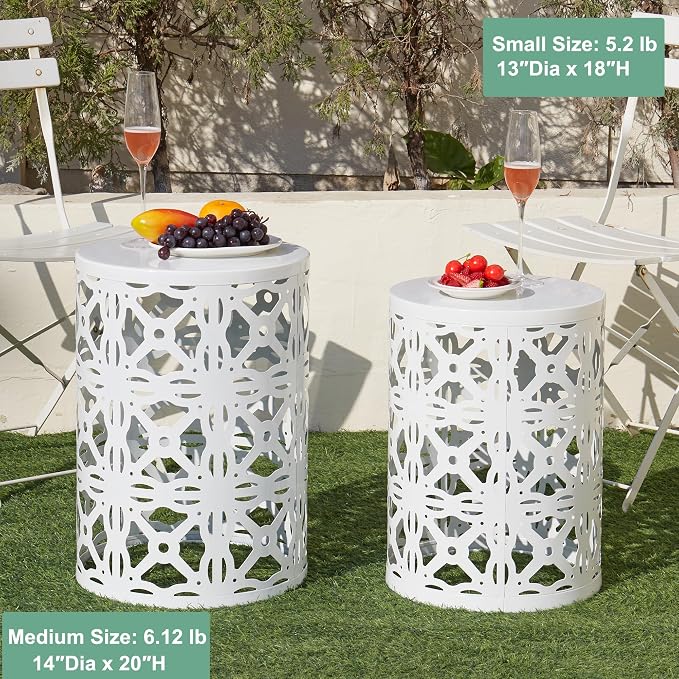 Y&M Set of 3 Stacking Coffee Table for Living Room, Round Metal Coffee Table, Indoor End Tables, Outdoor Garden Stool with Heavy Duty Metal Frame Modern Industrial Decor - Pure White (Ship from US) - Image 2