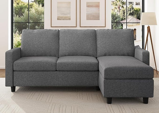 HONBAY Convertible Sectional Sofa, L Shaped Couch with Reversible Chaise, Sectional Couch for Small Space Apartment, Mid Grey