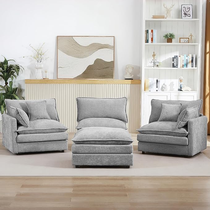 Eafurn Oversized Reversible Modular Sectional Sofa with Movable Ottoman, 4 Seater Convertible L Shaped Corner Couch Modern Chenille Sofa Set w/Double Layers Seat Cushions for Living Room Apartment