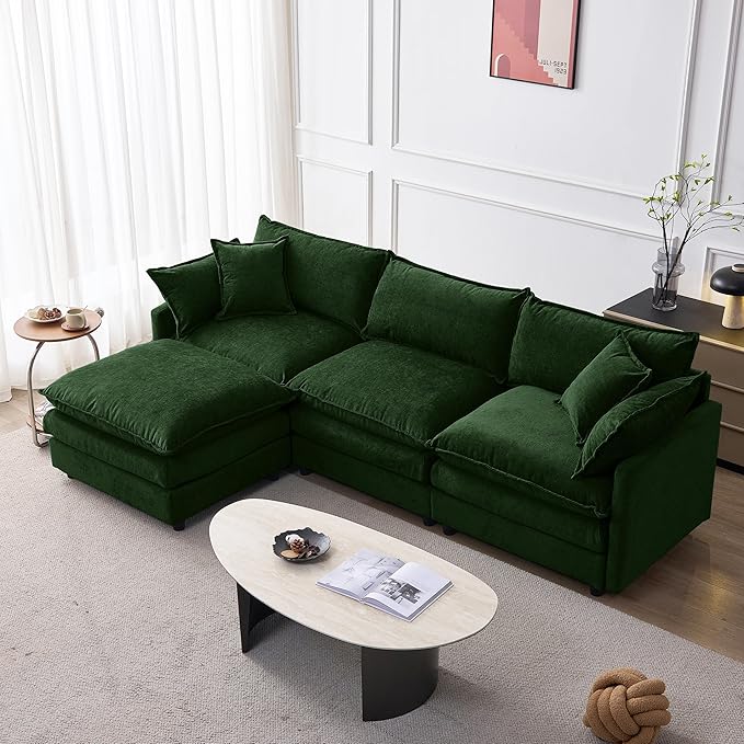 105" Oversized Modular Cloud Sectional Sofa Free Convertible L-Shaped Corner Sectional with Movable Ottoman, Chenille Upholstered Multiple Cushions Cloud Sofa Couches | Easy to Assemble