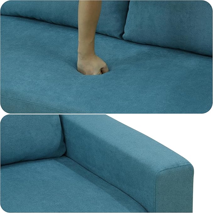83 Inch Pull Out Couch, Convertible Sofa Bed for Living Room, Comfortable Sleeper Sofa with Pull Out Bed, Modern Sectional Couches with Storage Chaise, Easy Assembly for Apartment, Blue