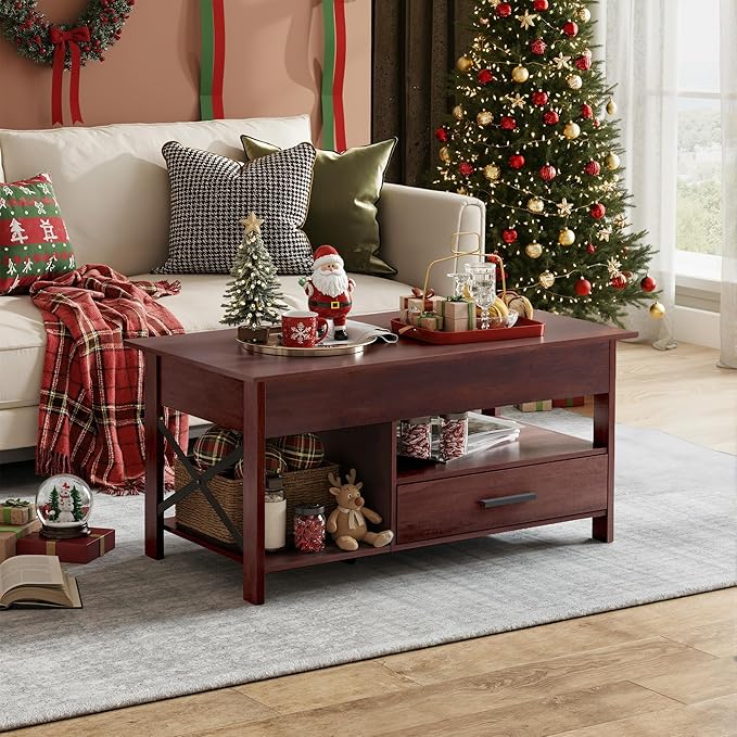 WLIVE Coffee Table, 39" Lift Top Coffee Table with Hidden Compartment, Storage Drawers and Storage Shelf for Living Room, Reception Room, Espresso
