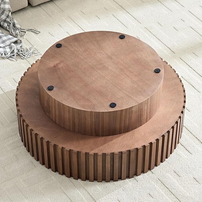 WILLIAMSPACE 31.49" Round Coffee Table with Storage for Living Room, Modern Circle Center Table with Solid Wood Veneered & Sturdy Pedestal, Accent End Tea Table for Apartment - Walnut