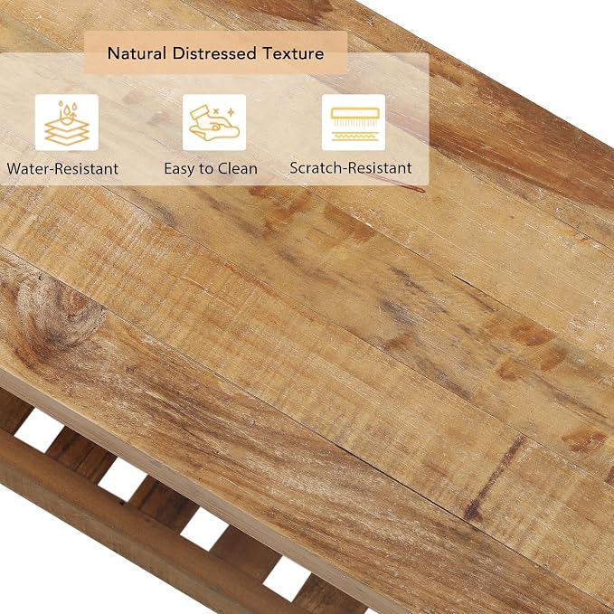 HOKYHOKY Reclaimed Solid Wood Bench-43.3" Farmhouse Entryway Bench with Storage Shelf, Narrow Rustic Bench for Hallway, Kitchen, Bedroom, Dining - Image 9