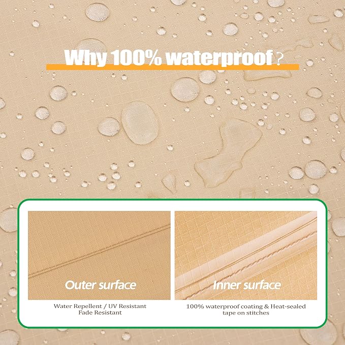 F&J Outdoors Patio Furniture Covers Waterproof UV Resistant Rip-stop Fabric Large Outdoor Furniture Covers, 110" Dia x 27.5" H - Image 5