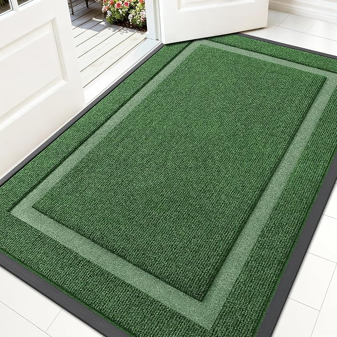 OLANLY Front Door Mat Indoor Outdoor Entrance, Waterproof All-Season, All-Weather Doormat, Sturdy Natural Rubber, Fade Resistant, Low Profile, Easy Clean Patio Porch Entryway Mat, 59x30, Green by OLANLY