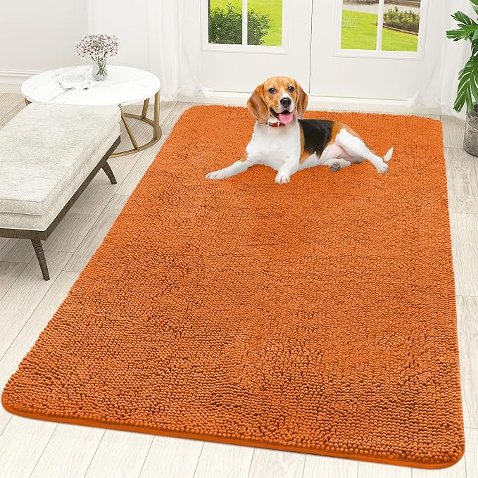 OLANLY Dog Door Mat for Muddy Paws 59x35, Absorbs Moisture and Dirt, Absorbent Non-Slip Washable Doormat, Quick Dry Chenille Mud Mat for Dogs, Entry Indoor Entryway Carpet for Inside Floor, Clay by OLANLY
