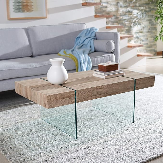 SAFAVIEH Home Collection – Jacob Natural Rectangular Floating Coffee Table with Glass Legs, Modern Architectural Design (COF7001C)