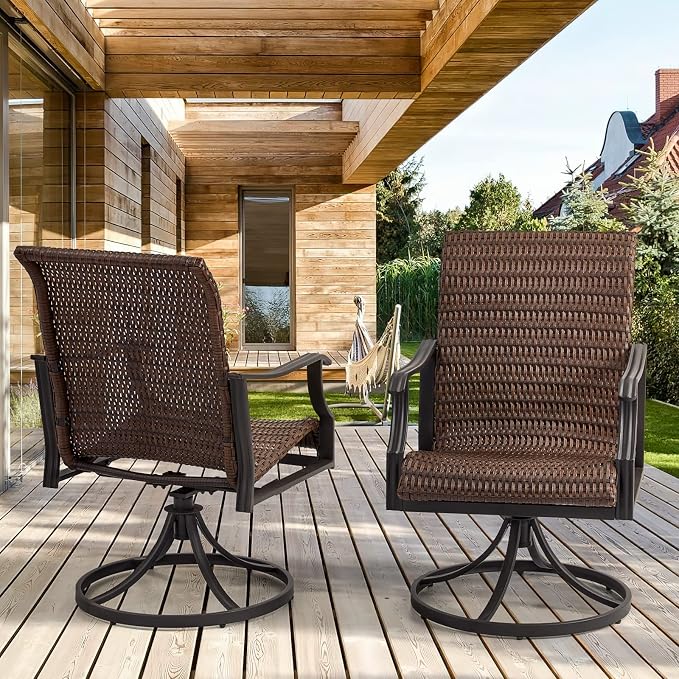 EROMMY Patio Wicker Swivel Chair Set of 8, Heavy Duty Outdoor Dining Chair with 23.5'' High Back, Extra-Large Water-Fall Seat, Rattan Porch Gentle Rocker for Outside, Garden, Backyard - Image 9