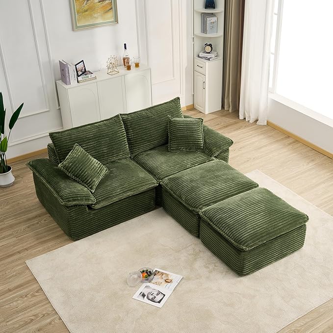 Comfy Boneless Cloud Sofa Chaise Oversized Fluffy Corduroy Upholstered Chaise Lounge for Living Room Bedroom, Modular Compressed Foam Cloud Daybed, Single Seat Sofa
