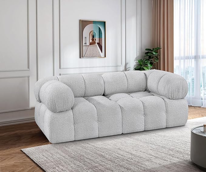 Meridian Furniture 611Grey-S68A Ames Collection Modern | Contemporary Modular Sofa with Rich Grey Boucle Fabric, Modular to Create Infinite Configurations, 68" W x 34" D x 28" H, Grey