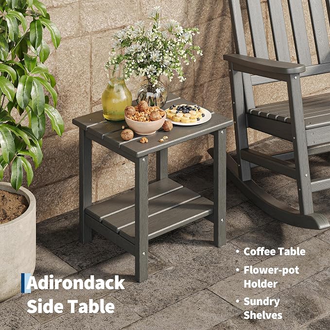 Garvee HDPE Rocking Chair Outdoor Set of 2 with Side Table - Poly High Back Porch Rocker Chairs for Adults - All Weather Resistant Furniture for Patio Front Porch - Gray - Image 4