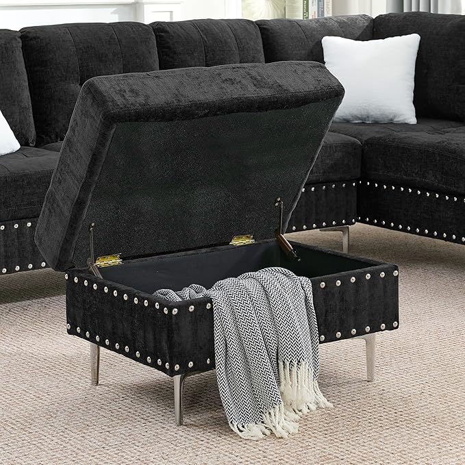 ERYE 102-Inch L-Shaped Corner Sectional Sofa Chenille Upholstered Tufted Corner Sofa Couch with Storage Ottoman and Nailhead Decor,Modern L-Shaped Convertible Couches