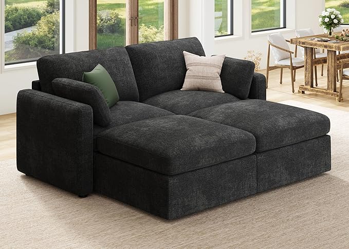 HONBAY Modular Sectional Sleeper Couch, Sectional Sofa with Storage Ottoman, Sleeper Sectional Couches for Living Room, Grey