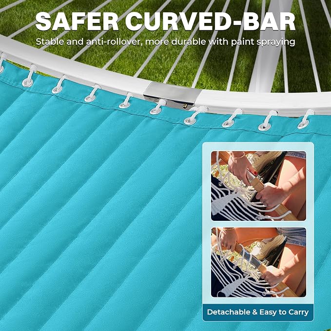 SUPERJARE Hammock with Stand, 2 Person Heavy Duty Hammock with Padded Cotton, Detachable Pillow & Strong Curved-Bar & Portable Carrying Bag, Perfect for Outdoor & Indoor, Sky Blue - Image 7