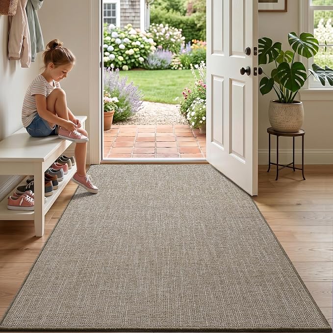 LUMI Ultra Thin Indoor Door Mat 36x56, Low Profile Entrance Mat, Non Slip Rubber Backing Dirt Trapper Doormat for Front Entryway, Khaki - Image 5