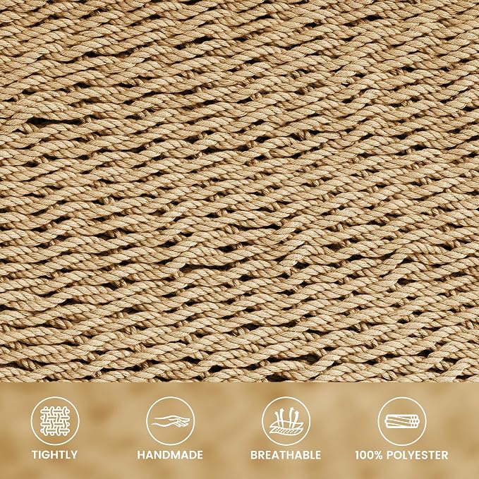 Lazy Daze Hammocks 10.5 FT Double 2 Person Caribbean Rope Hammock, Hand Woven Polyester Hammock with Spreader Bars, for Outside Outdoor Backyard Patio Poolside, 450 LBS Capacity, Tan - Image 3