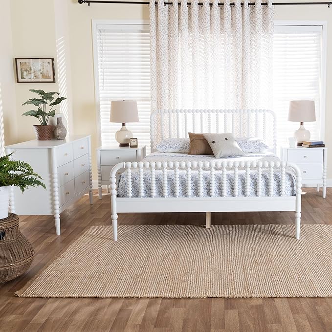 Baxton Studio Lucera Bobbin Wood Bedroom Set, 4-Piece, Full, White