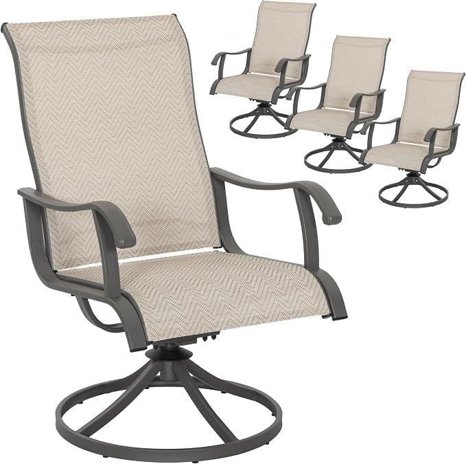 NUU GARDEN Patio Swivel Chairs Set of 4, Outdoor Dining Chairs with Armrests, Swivel Textilene Patio Dining Chair for All Weather, with Metal Frame, for Garden, Backyard, Deck, Poolside, Beige by NUUGARDENCORPORATION