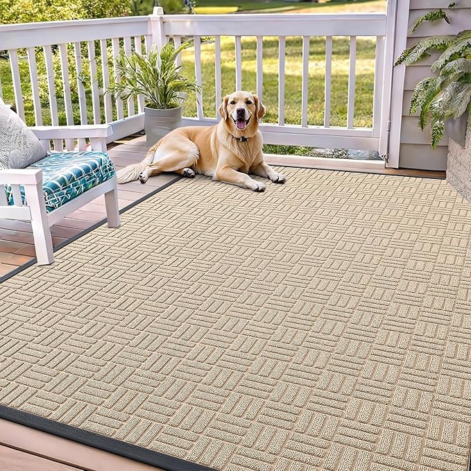 OLANLY Front Door Mat Outside Entrance 71x47, Absorbent, Heavy Duty Sturdy Natural Rubber Doormat Indoor Outdoor, Non-Slip, Stain and Fade Resistant, Low Profile Floor Mat for Entryway, Latte White by OLANLY
