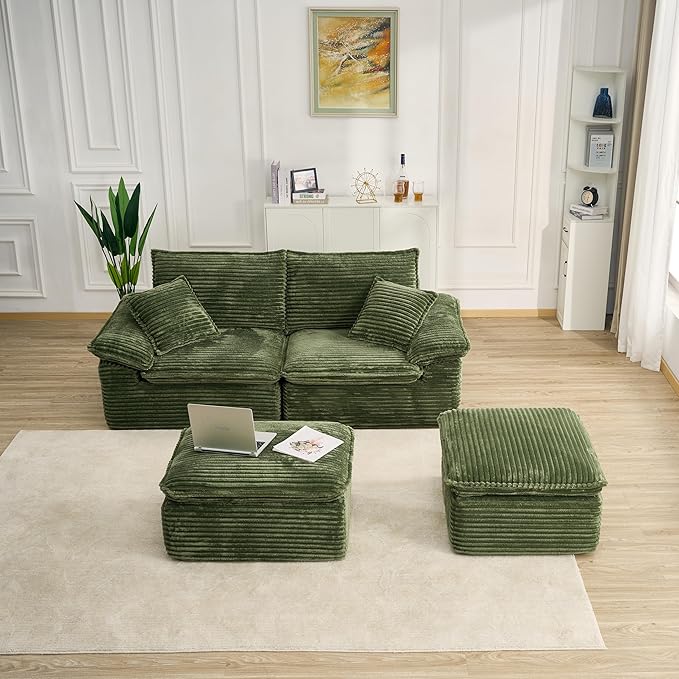 Comfy Boneless Cloud Sofa Chaise Oversized Fluffy Corduroy Upholstered Chaise Lounge for Living Room Bedroom, Modular Compressed Foam Cloud Daybed, Single Seat Sofa