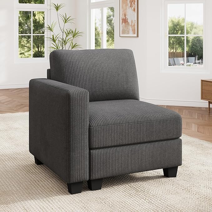 HONBAY Modular Sectional Sofa, Single Chair for Sectional Couch, Grey