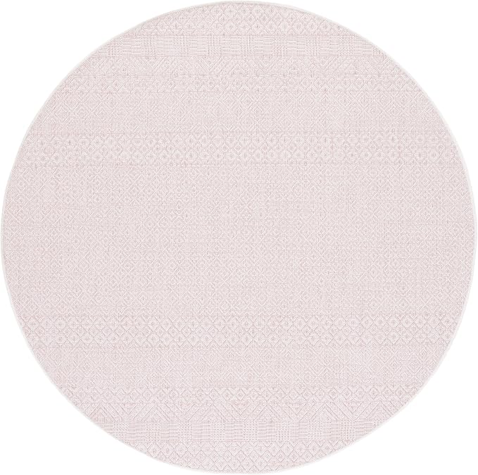 SAFAVIEH Courtyard Collection 6'7" Round Ivory/Soft Pink CY8235 Indoor/ Outdoor Easy Cleaning Patio Backyard Mudroom Area Rug - Image 3