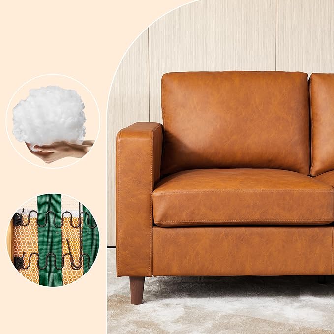 IDEALHOUSE 85" Leather Couch for Living Room, Modern Sofa Couches with Padded Backrest, Upholstered Sofa with Armrests and Comfy Cushions, Deep Seat Sofas for Living Room, Bedroom, Office