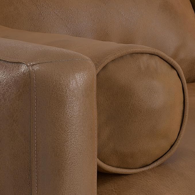 SIMPLIHOME Morrison Mid-Century Modern 72 inch Wide Sofa with Ottoman Set in Caramel Brown Genuine Leather for the Living Room and Family Room