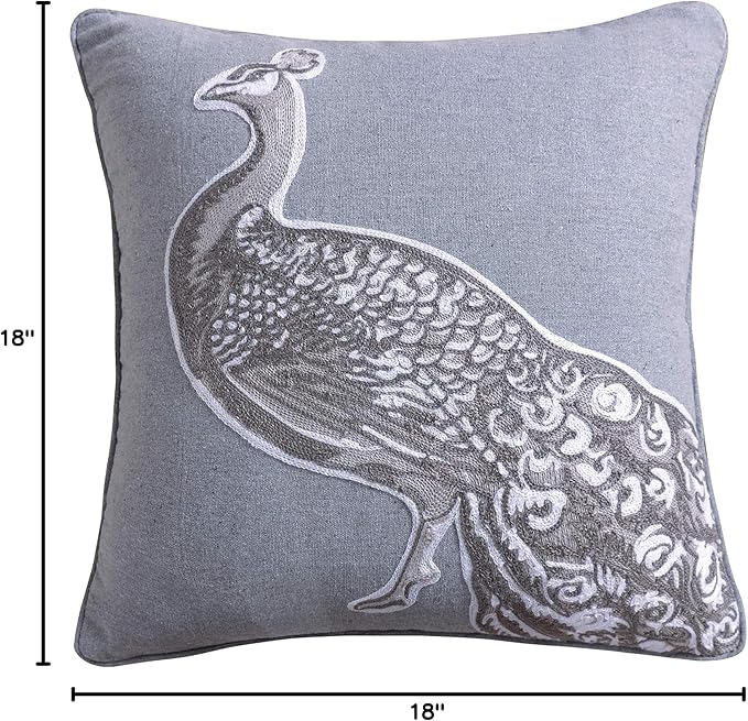 Levtex Home - Pisa - Decorative Pillow (18X18in.) - Peacock - Grey, Charcoal and White