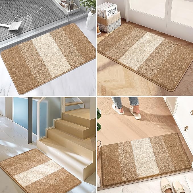 Kitinjoy Indoor Outdoor Door Mat, 71x47 Non-Slip Absorbent Dirt Trapper, Low-Profile Washable Inside Entrance Front Floor Mat, Sturdy Soft Entry Doormats for Entryway, Camel - Image 6