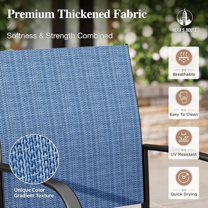HERA'S HOUSE 5 Pieces Patio Dining Set, Outdoor Table and Chairs Set for 4, 4 x Blue Textilene Dining Chair, 37" Square Metal Dining Table, for Lawn Garden Backyard Deck - Image 3