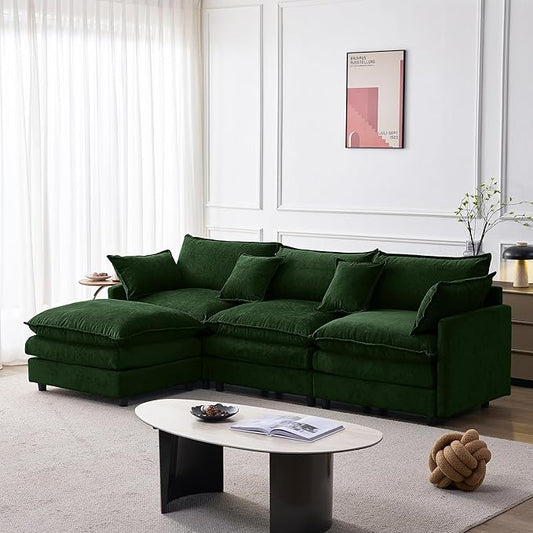 105" Oversized Modular Cloud Sectional Sofa Free Convertible L-Shaped Corner Sectional with Movable Ottoman, Chenille Upholstered Multiple Cushions Cloud Sofa Couches | Easy to Assemble