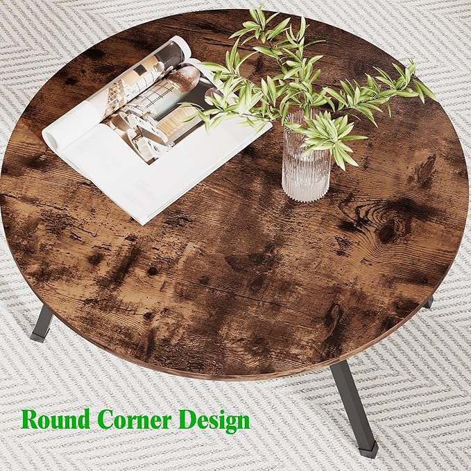 Folding Coffee Table Rustic Small Coffee Tables,Foldable Round Table for Small Spaces,Mid Century Wood Coffee Table for Living Room, Home, Office,Easy Assembly,Brown