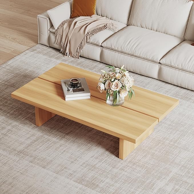 47.24" Modern Rectangle Coffee Table for Living Room, Light Wood Living Room Table, Natural Wooden Center Table, Japanese Tea Table for Home Office Apartment