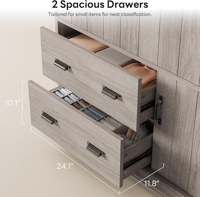 LIKIMIO Wardrobe Closet, 70" Tall 4 Doors Large Wooden Closet with 2 Drawers, 3 Shelves Bedroom Armoire with Hanging Rod, Freestanding Storage Cabinet for Hanging Clothes, Grey