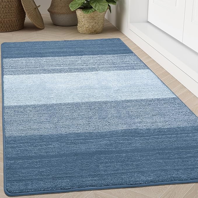 Kitinjoy Indoor Outdoor Door Mat, 71x47 Non-Slip Absorbent Dirt Trapper, Low-Profile Washable Inside Entrance Front Floor Mat, Sturdy Soft Entry Doormats for Entryway, Light Blue by Kitinjoy