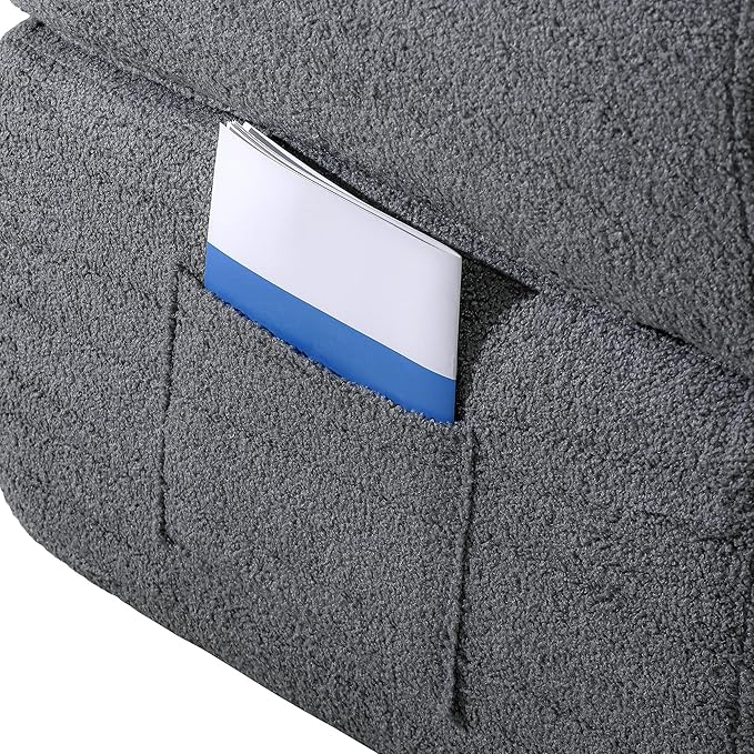 KEIKI 79" Convertible Floor Sofa Bed, Fold ‌Teddy Sleeper Cloud Couch with Storage & Deep Seat, Comfy Upholstery Curved Boneless Futon Couches, 2-in-1 Sofas for Living Room Bedroom, No Assembly, Grey
