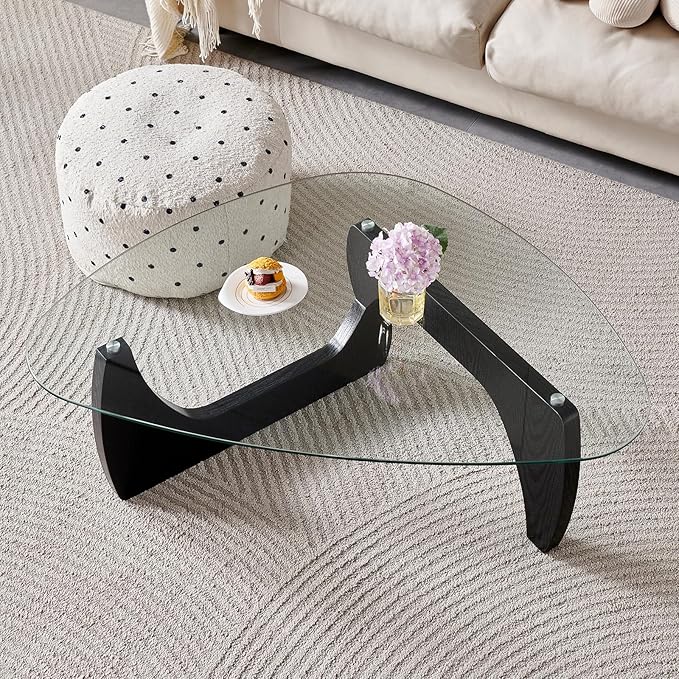 Btrpily Wooden Coffee Table - Modern Black Coffee Table， Contemporary, Stylish, High-End Furnishing for Your Living Room (Black, Triangle)