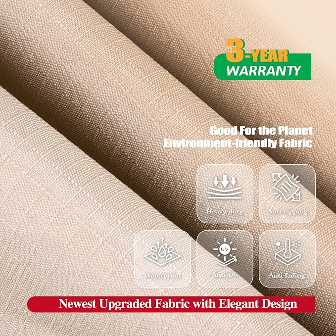 F&J Outdoors Patio Furniture Covers Waterproof UV Resistant Rip-stop Fabric Round Outdoor Furniture Covers, Beige, 84" Dia x 27.5" H - Image 3