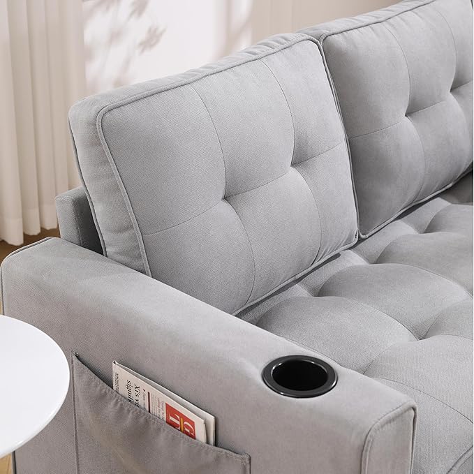 ERYE Foldable Loveseat Sofa Convertible Pull Out Sleeper Sofabed,2 Seat Tufted Upholstered Sofa Modern Convertible Sleeper Couch Bed with Cupholders and Side Pockets