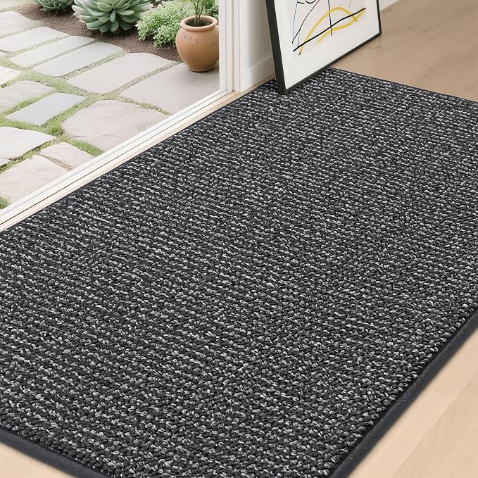 BEQHAUSE Dirt Trapper Door Mat 36" x 60", Non-Slip Washable Doormats Entrance Mat, Dirt Resistant and Absorbent Welcome Mat, Low Profile Floor Mats for Front Back Door and Entryway, Charcoal by BEQHAUSE