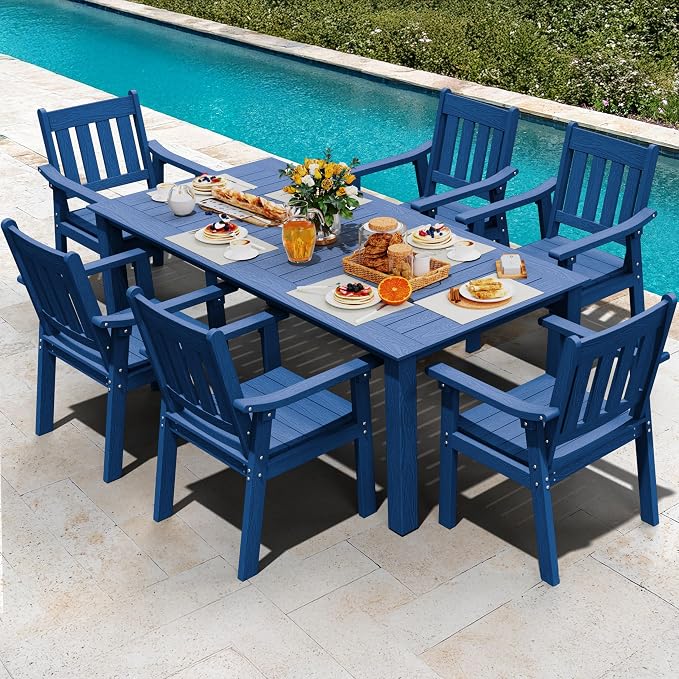 YEFU Patio Dining Chairs Set of 6: All Weather Outdoor Dining Chairs with Wide Curved Seat and Backrest - Outdoor Furniture Plastic for Outside Backyard/Garden/Porch/Deck 350lbs Capacity Blue - Image 7