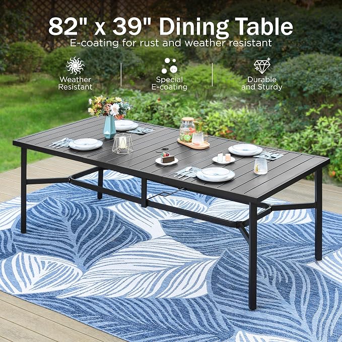 PHI VILLA 9 PCS Patio Dining Set for 8 Person, Padded High Back Outdoor Swivel Chairs and Large Metal Table, Patio Table and Chairs Set for Outdoor Deck Lawn Garden - Image 2
