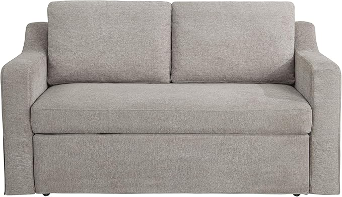 Serta Hawthorne 66.1" Slipcovered Convertible Sleeper Loveseat, Full Size, Dreamcoil Comfort, FingerGuard Pinch Point Protection, Polyester Tweed Fabric, Flax