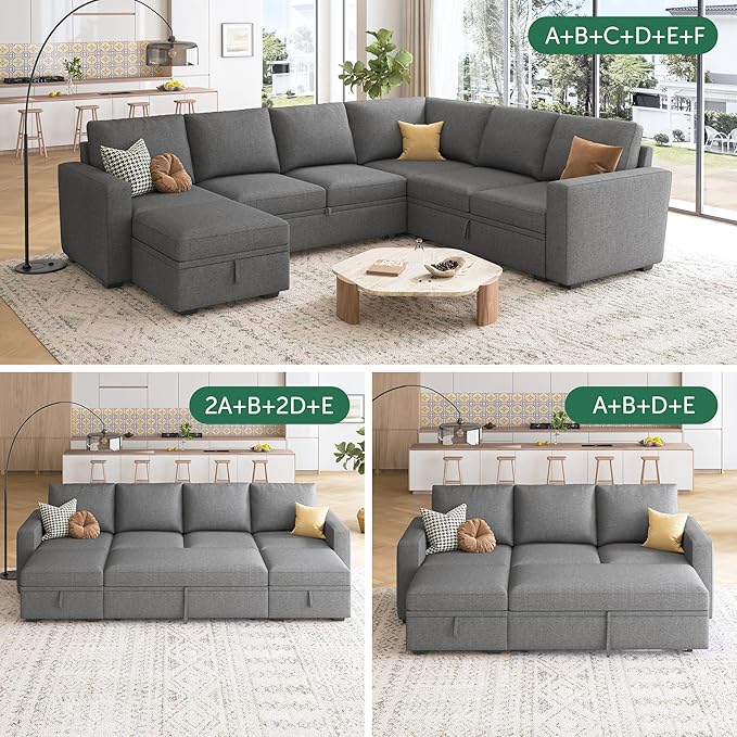 HONBAY Storage Ottoman Module for Sectional Sleeper Sofa with Pull Out Bed, Movable Footrest Ottoman for Modular Couch, Dark Grey