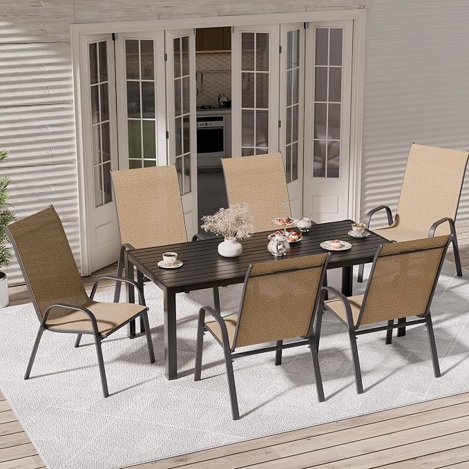 Patio Chairs Set of 6, Outdoor Dining Chairs Stackable for All Weather, Breathable Metal Modern Outside Furniture Chair for Pool Side, Garden, Backyard Deck, Brown - Image 2