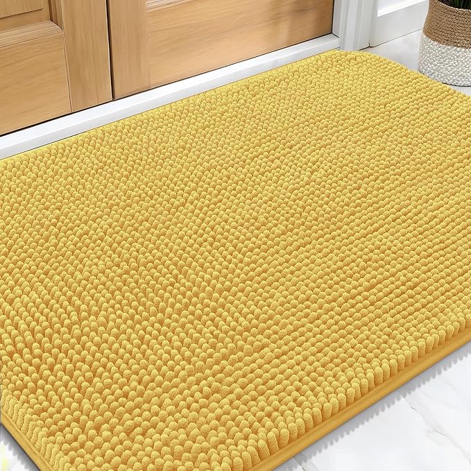 OLANLY Dog Door Mat for Muddy Paws 32x20, Absorbs Moisture and Dirt, Absorbent Non-Slip Washable Doormat, Quick Dry Chenille Mud Mat for Dogs, Entry Indoor Entryway Carpet for Inside Floor, Yellow by OLANLY