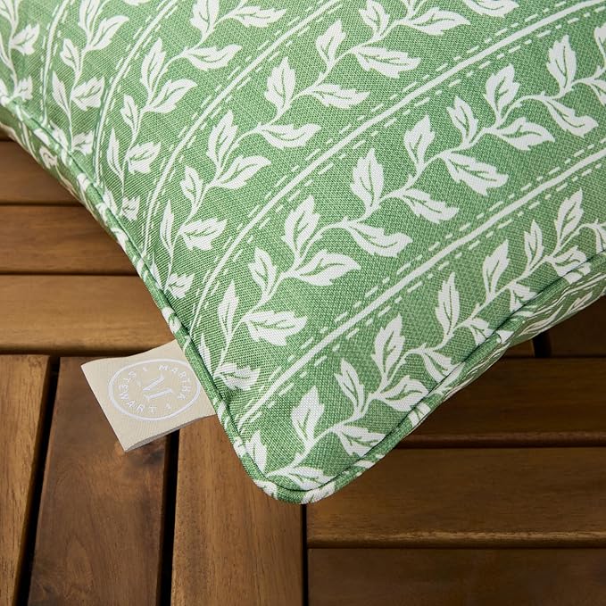 Martha Stewart Vineyard Vines Indoor Outdoor Decorative Lumbar Pillow 2-Pack Set, UV Fade Resistant, Water Repellent, Printed Garden Design, Green, 11"x18"