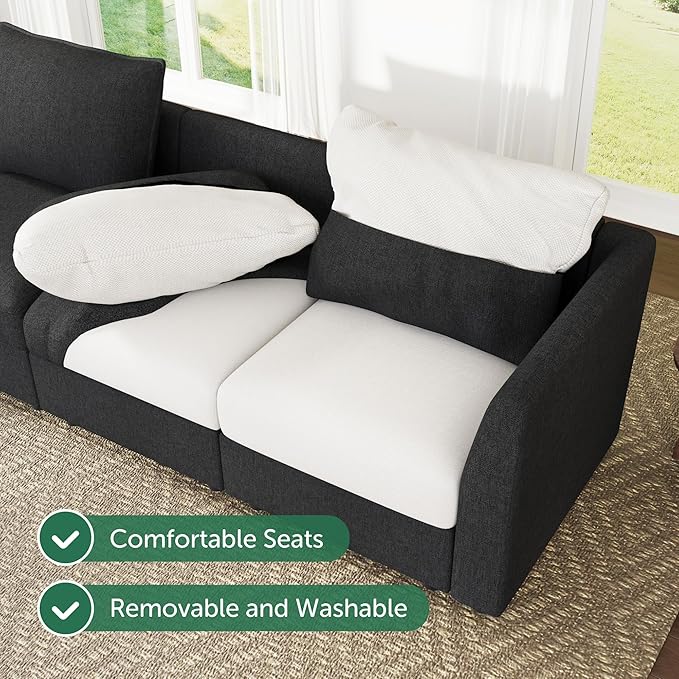 HONBAY Modular Sofa Sectional Sleeper Couch with Storage Seat Reversible Sectional Sleeper Couch Modular Sofa - Linen Grey